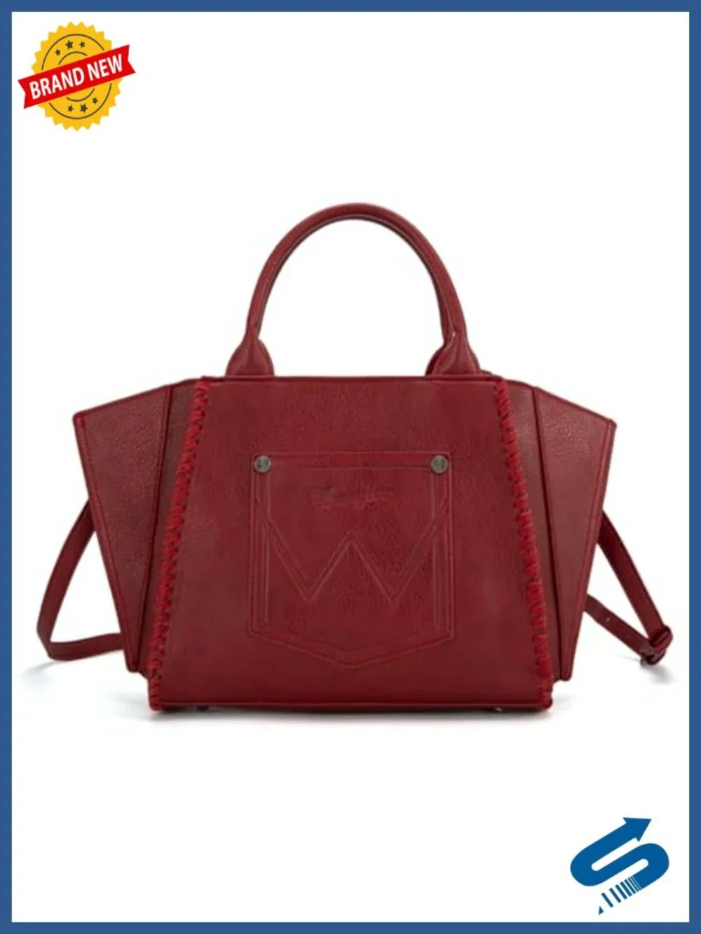 Wrangler Embroidered Tote Bag Faux Leather Top Handle Crossbody